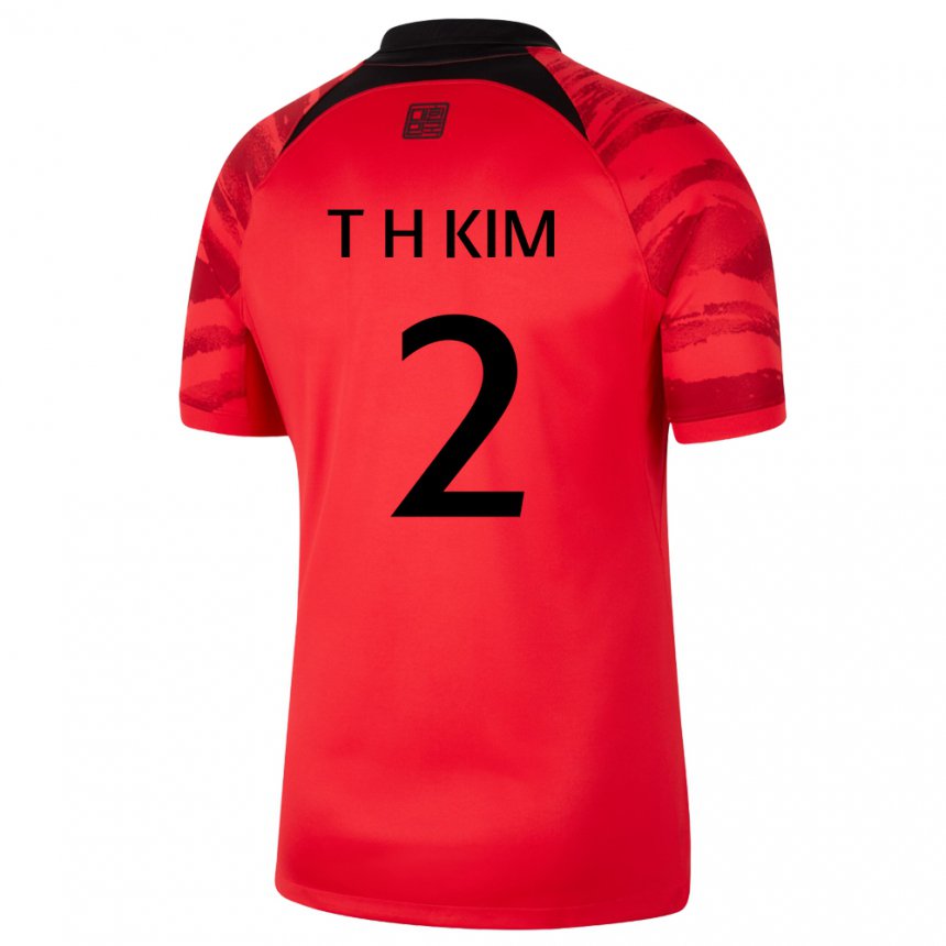 Kinder Südkoreanische Tae-hwan Kim #2 Rot Schwarz Heimtrikot Trikot 22-24 T-shirt