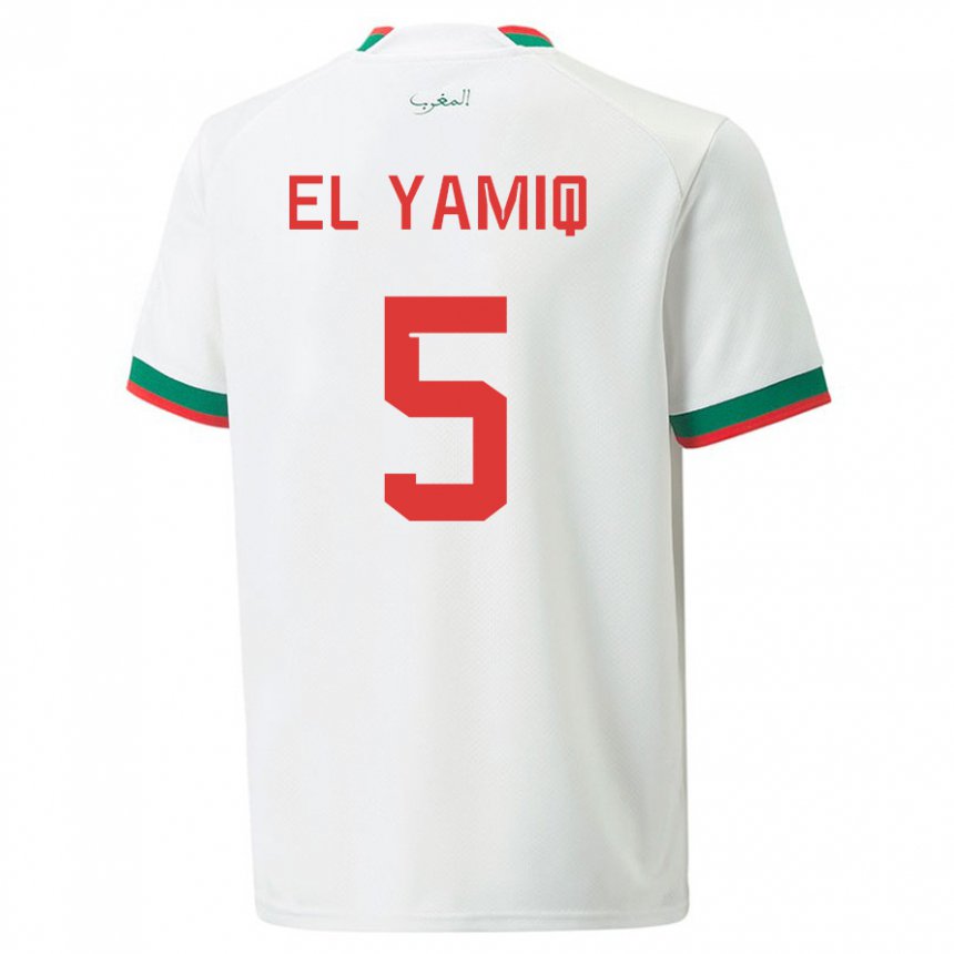 Kinder Marokkanische Jawad El Yamiq #5 Weiß Auswärtstrikot Trikot 22-24 T-shirt