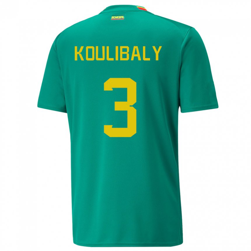 Kinder Senegalesische Kalidou Koulibaly #3 Grün Auswärtstrikot Trikot 22-24 T-shirt
