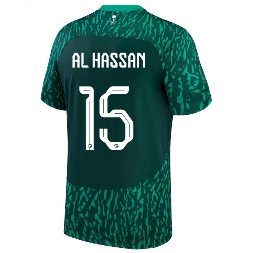 Kinder Saudi-arabische Ali Al Hassan #15 Dunkelgrün Auswärtstrikot Trikot 22-24 T-shirt