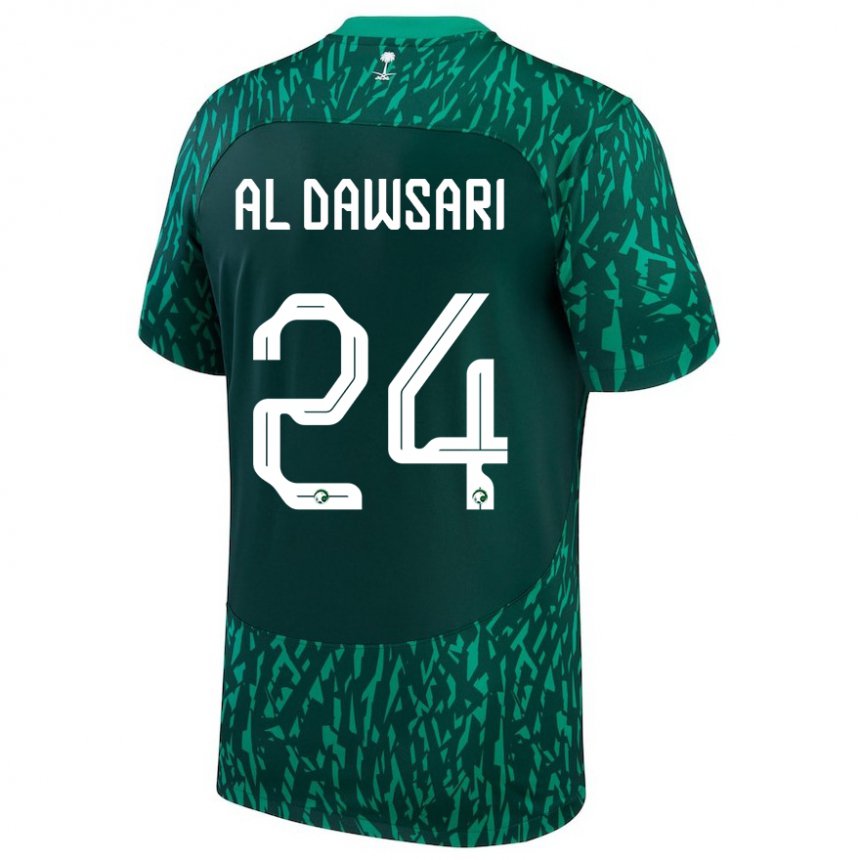 Kinder Saudi-arabische Nasser Al Dawsari #24 Dunkelgrün Auswärtstrikot Trikot 22-24 T-shirt