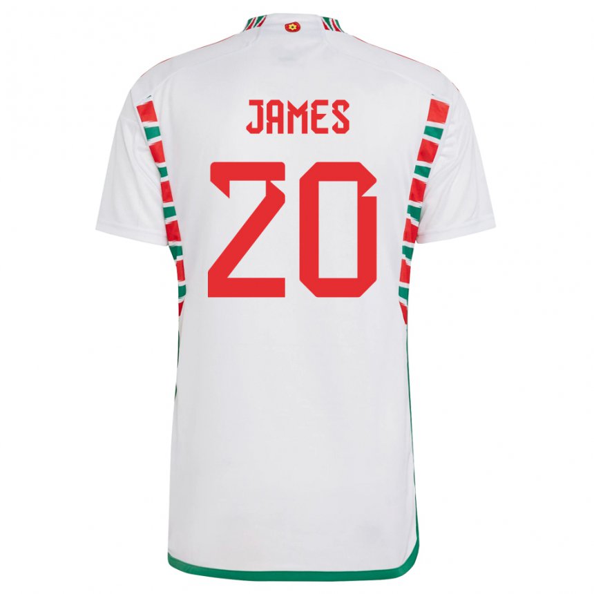 Kinder Walisische Daniel James #20 Weiß Auswärtstrikot Trikot 22-24 T-shirt