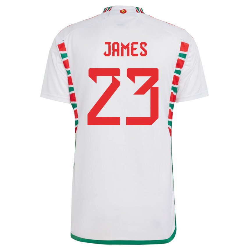 Kinder Walisische Jordan James #23 Weiß Auswärtstrikot Trikot 22-24 T-shirt