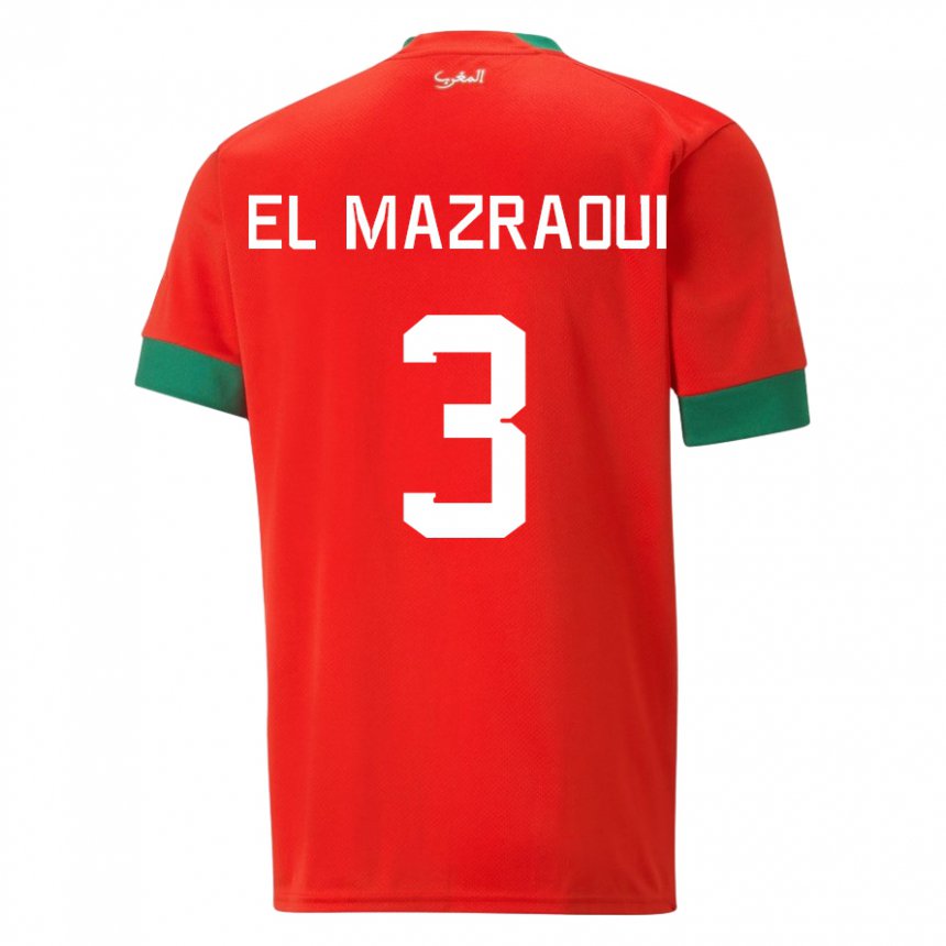 Herren Marokkanische Noussair El Mazraoui #3 Rot Heimtrikot Trikot 22-24 T-shirt