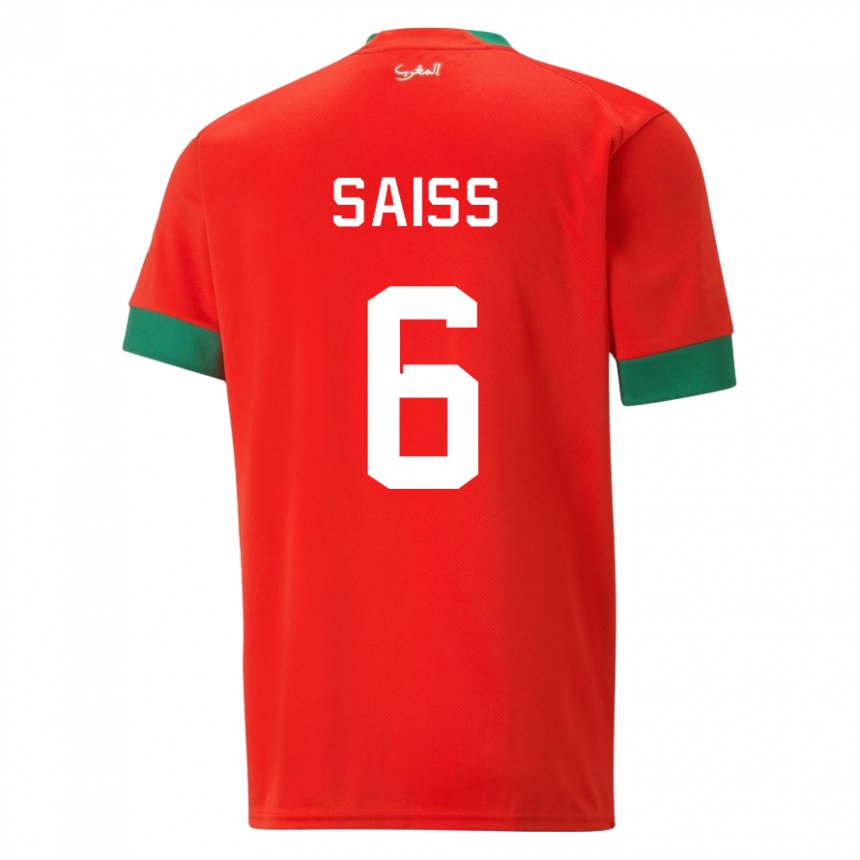 Herren Marokkanische Romain Saiss #6 Rot Heimtrikot Trikot 22-24 T-shirt