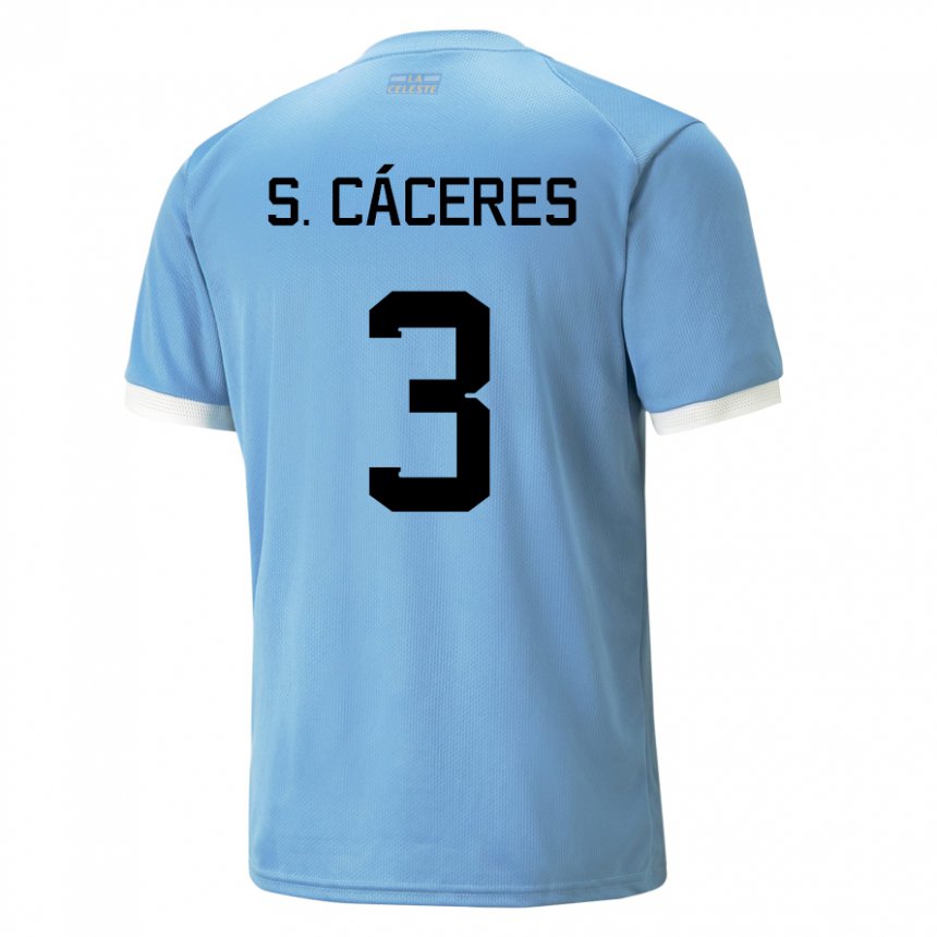 Herren Uruguayische Sebastian Caceres #3 Blau Heimtrikot Trikot 22-24 T-shirt