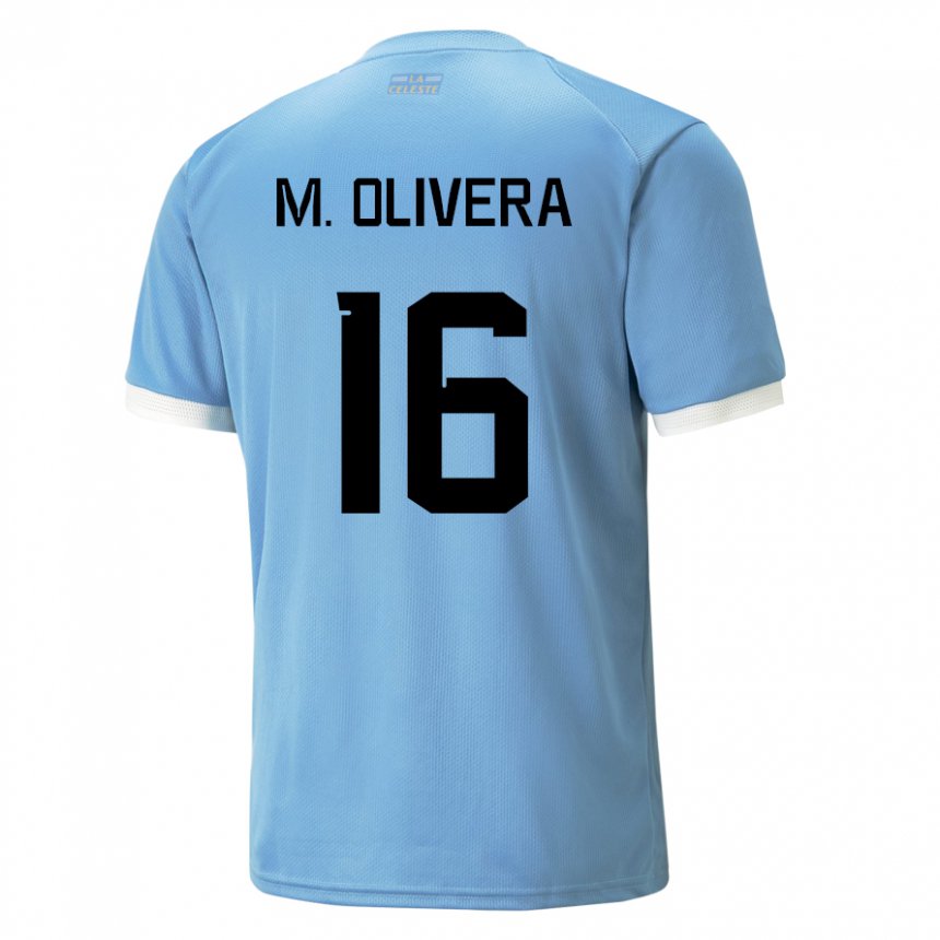 Herren Uruguayische Mathias Olivera #16 Blau Heimtrikot Trikot 22-24 T-shirt