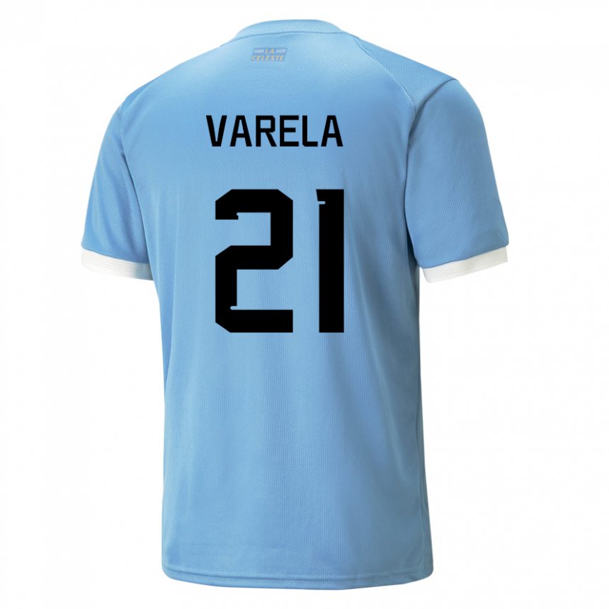 Herren Uruguayische Gullermo Varela #21 Blau Heimtrikot Trikot 22-24 T-shirt