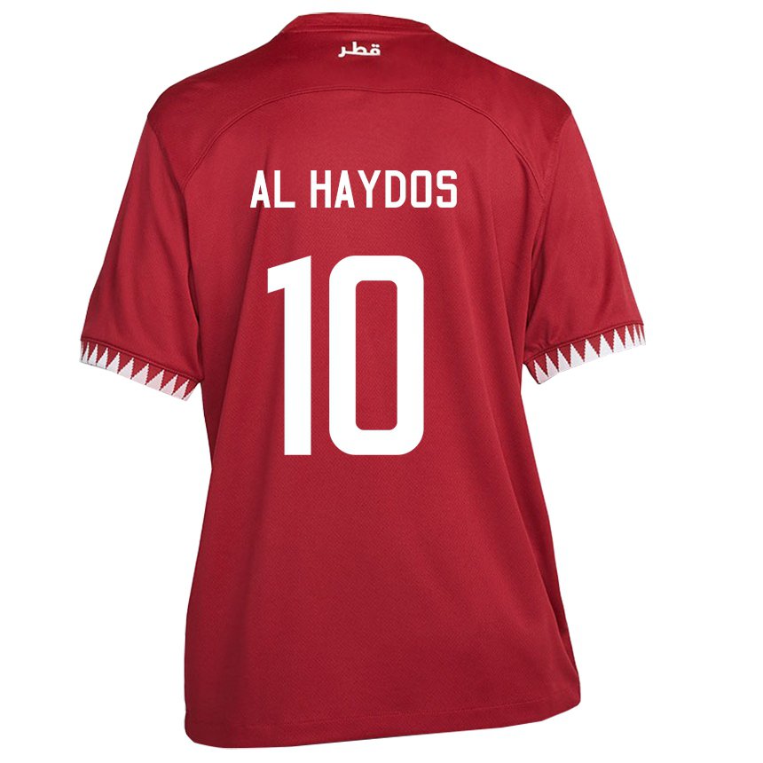 Herren Katarische Hasan Al Haydos #10 Kastanienbraun Heimtrikot Trikot 22-24 T-shirt