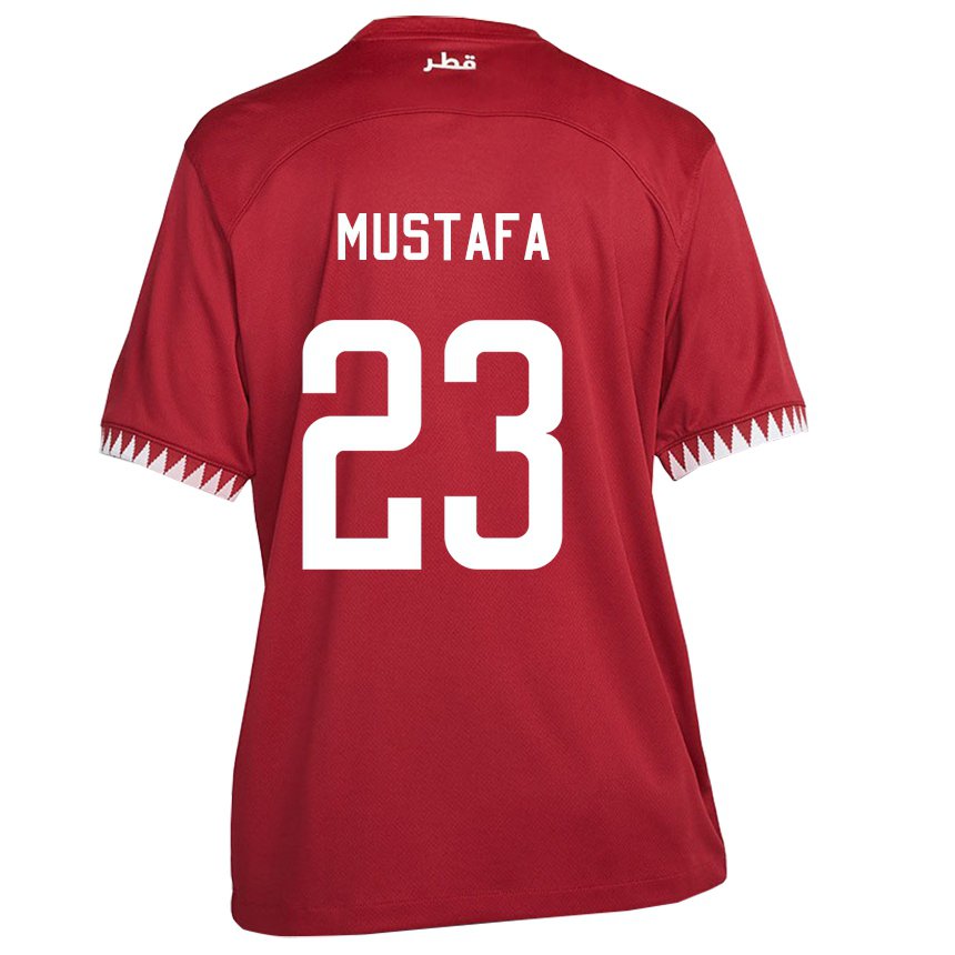 Herren Katarische Mustafa Mashaal #23 Kastanienbraun Heimtrikot Trikot 22-24 T-shirt
