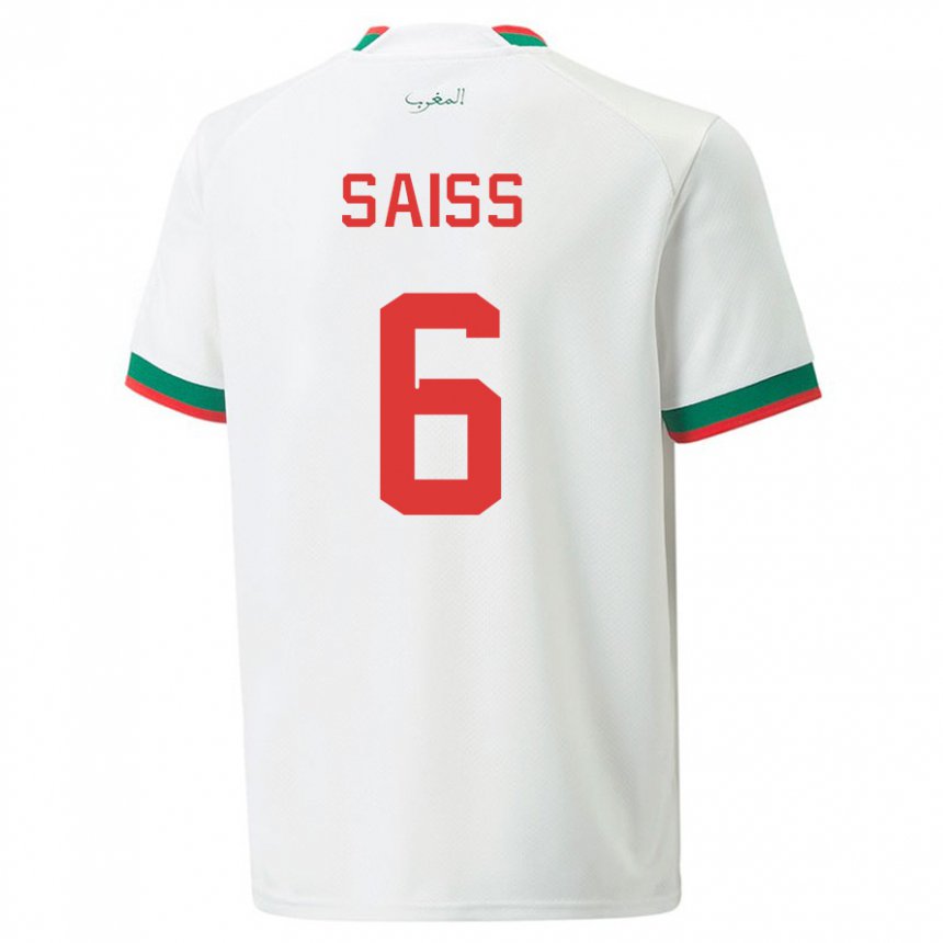 Herren Marokkanische Romain Saiss #6 Weiß Auswärtstrikot Trikot 22-24 T-shirt