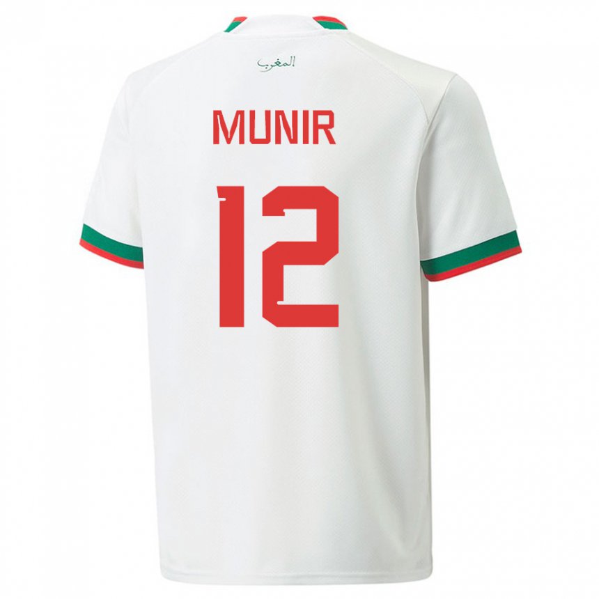 Herren Marokkanische Munir #12 Weiß Auswärtstrikot Trikot 22-24 T-shirt