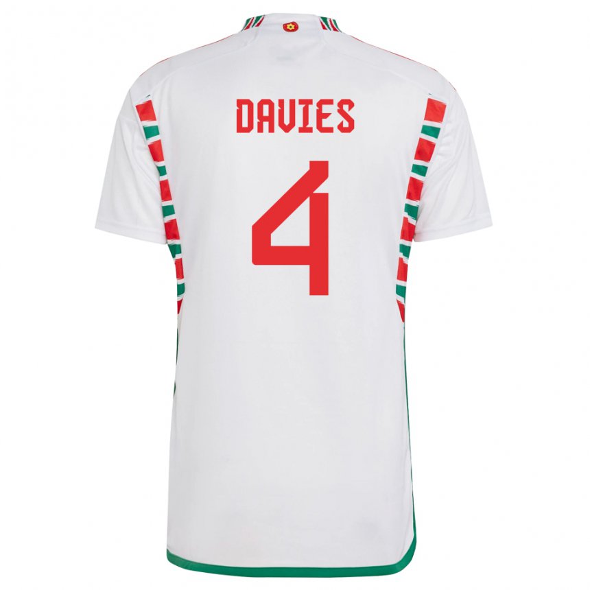 Herren Walisische Ben Davies #4 Weiß Auswärtstrikot Trikot 22-24 T-shirt