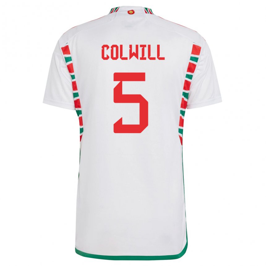 Herren Walisische Rubin Colwill #5 Weiß Auswärtstrikot Trikot 22-24 T-shirt