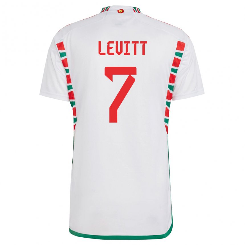 Herren Walisische Dylan Levitt #7 Weiß Auswärtstrikot Trikot 22-24 T-shirt