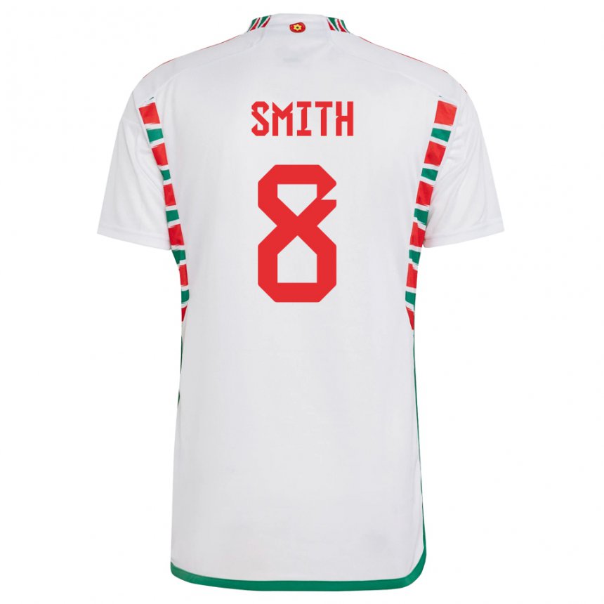 Herren Walisische Matt Smith #8 Weiß Auswärtstrikot Trikot 22-24 T-shirt