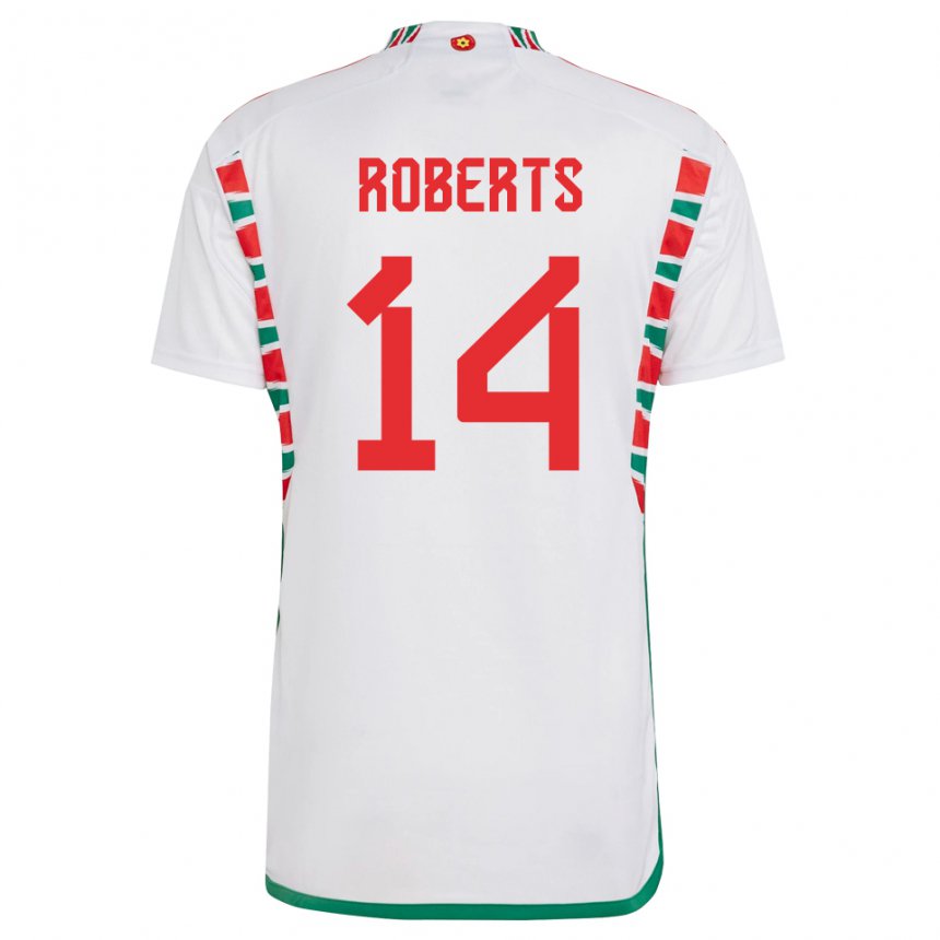 Herren Walisische Connor Roberts #14 Weiß Auswärtstrikot Trikot 22-24 T-shirt
