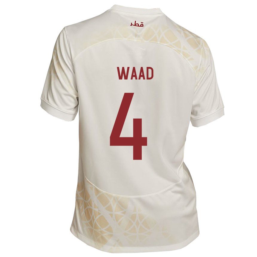 Herren Katarische Mohammed Waad #4 Goldbeige Auswärtstrikot Trikot 22-24 T-shirt