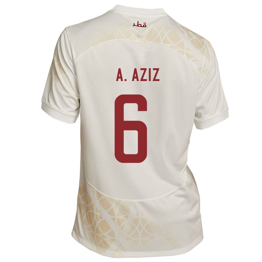 Herren Katarische Abdulaziz Hatem #6 Goldbeige Auswärtstrikot Trikot 22-24 T-shirt