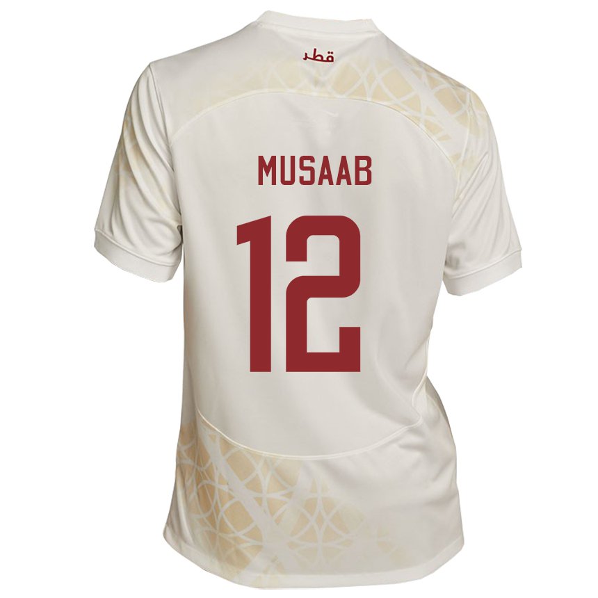 Herren Katarische Musaab Khidir #12 Goldbeige Auswärtstrikot Trikot 22-24 T-shirt