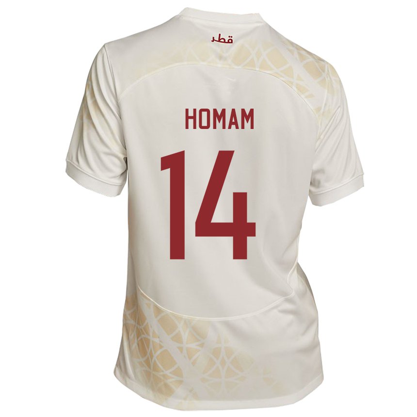 Herren Katarische Homam Ahmed #14 Goldbeige Auswärtstrikot Trikot 22-24 T-shirt