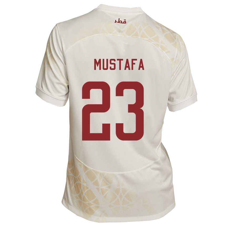 Herren Katarische Mustafa Mashaal #23 Goldbeige Auswärtstrikot Trikot 22-24 T-shirt