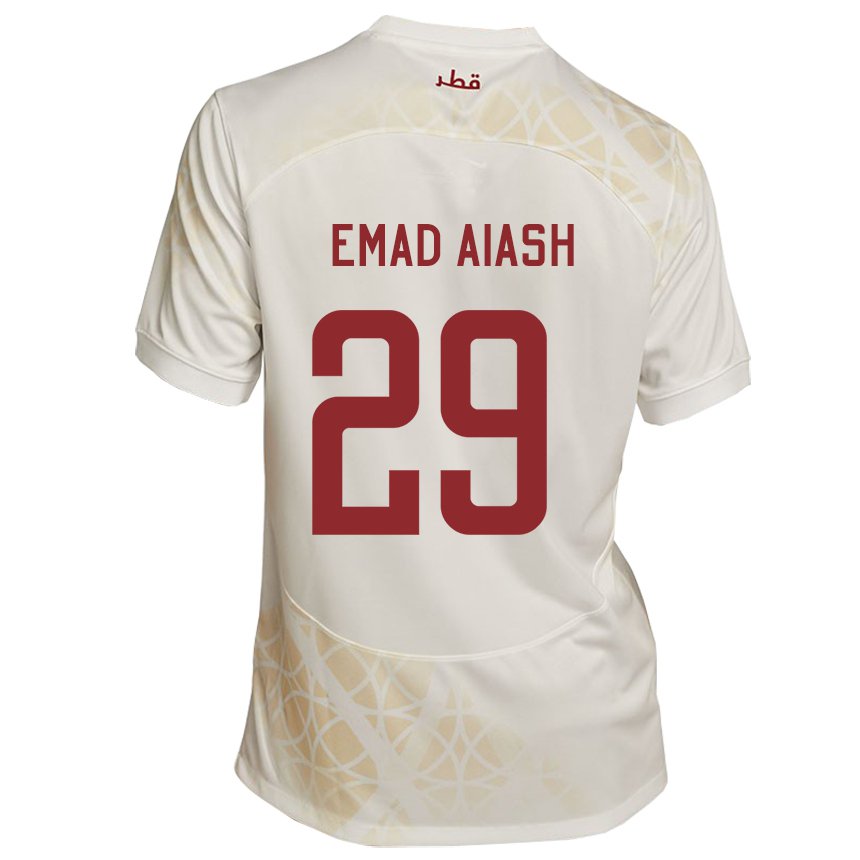 Herren Katarische Mohamed Emad Aiash #29 Goldbeige Auswärtstrikot Trikot 22-24 T-shirt