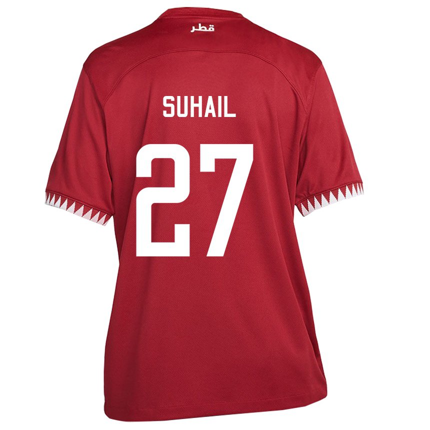 Damen Katarische Ahmed Suhail #27 Kastanienbraun Heimtrikot Trikot 22-24 T-shirt