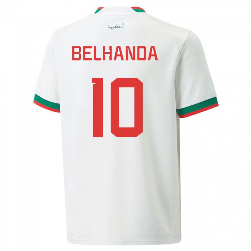 Damen Marokkanische Youness Belhanda #10 Weiß Auswärtstrikot Trikot 22-24 T-shirt