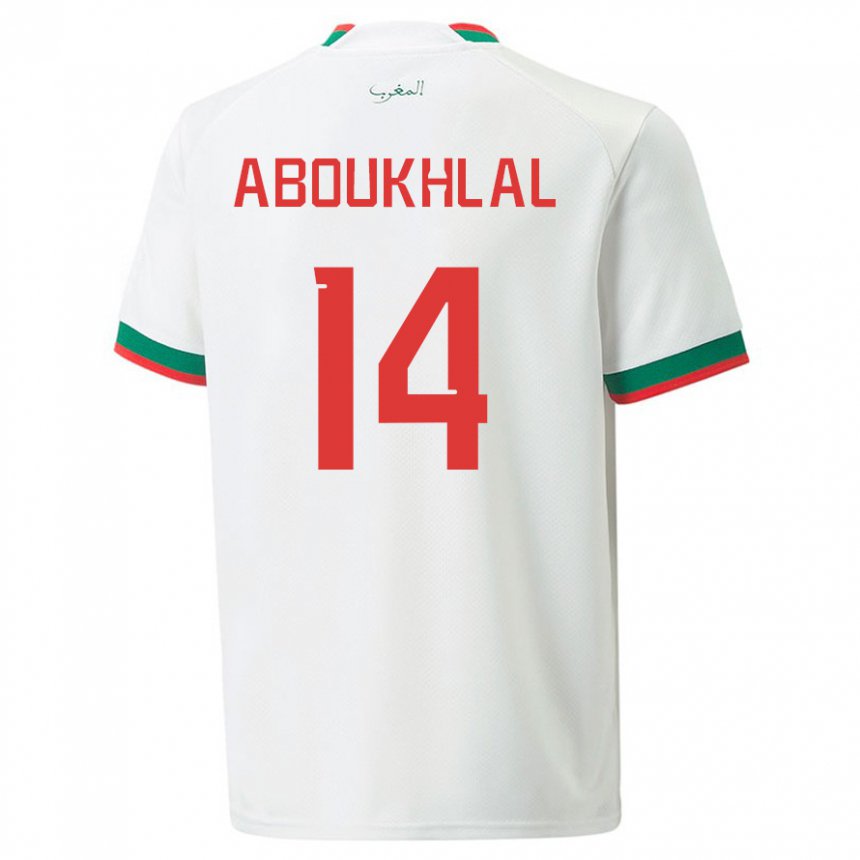 Damen Marokkanische Zakaria Aboukhlal #14 Weiß Auswärtstrikot Trikot 22-24 T-shirt