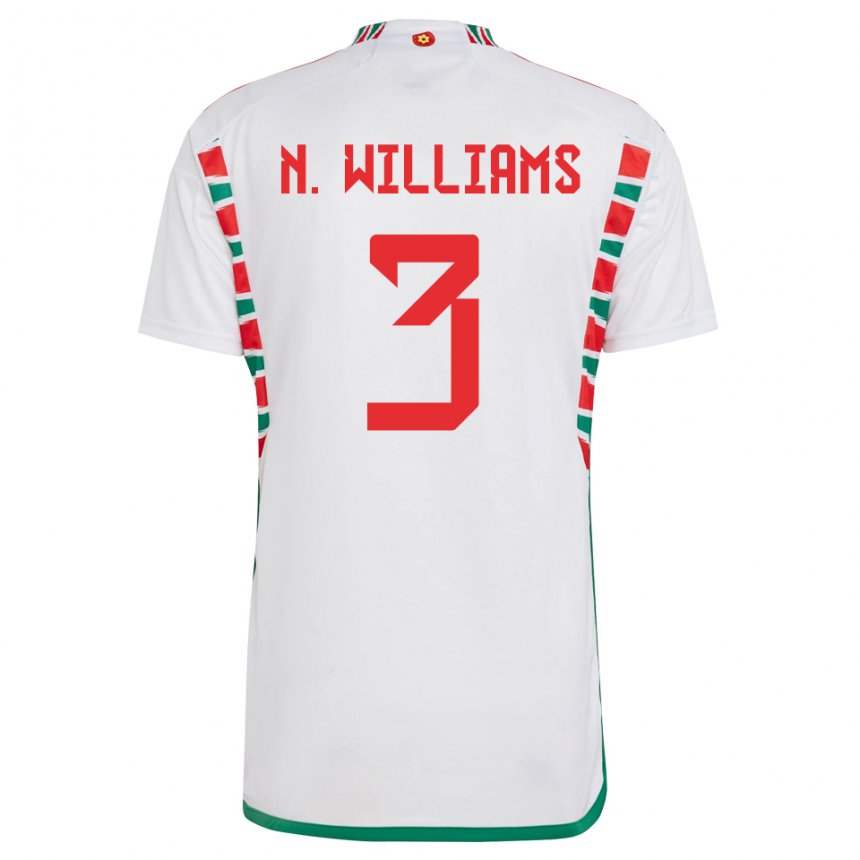 Damen Walisische Neco Williams #3 Weiß Auswärtstrikot Trikot 22-24 T-shirt