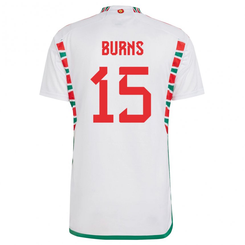 Damen Walisische Wes Burns #15 Weiß Auswärtstrikot Trikot 22-24 T-shirt
