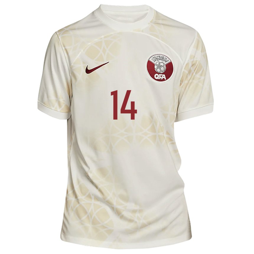 Damen Katarische Homam Ahmed #14 Goldbeige Auswärtstrikot Trikot 22-24 T-shirt