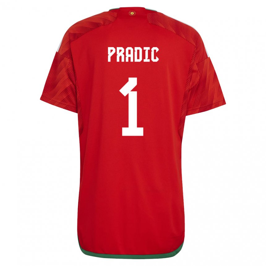Kinder Walisische James Pradic #1 Rot Heimtrikot Trikot 22-24 T-shirt