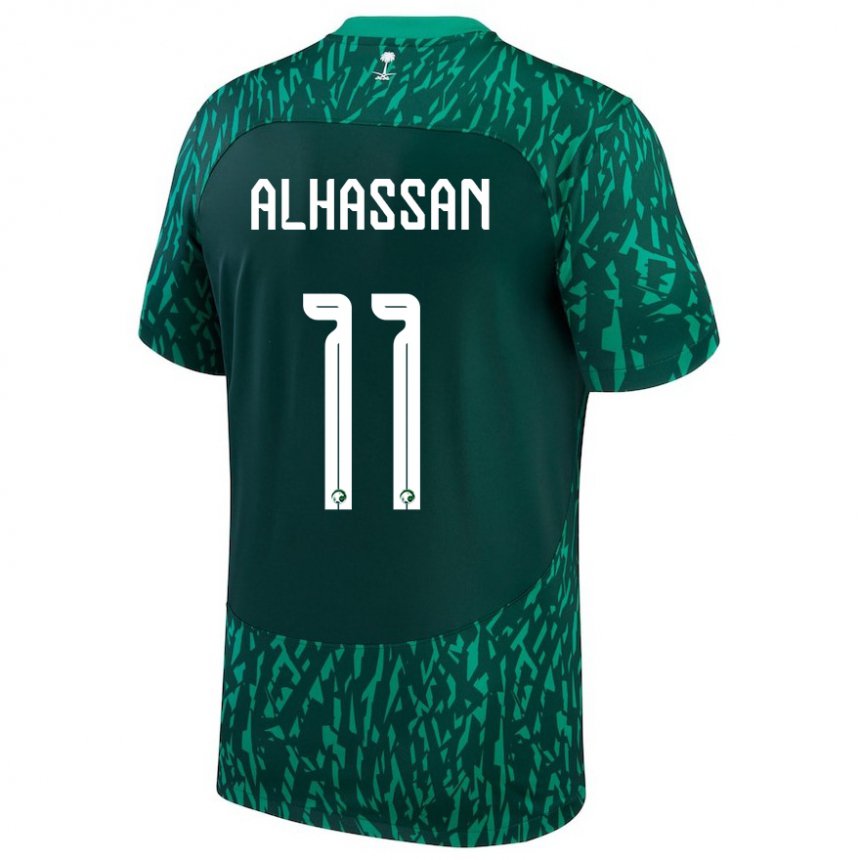 Kinder Saudi-arabische Abbas Alhassan #11 Dunkelgrün Auswärtstrikot Trikot 22-24 T-shirt