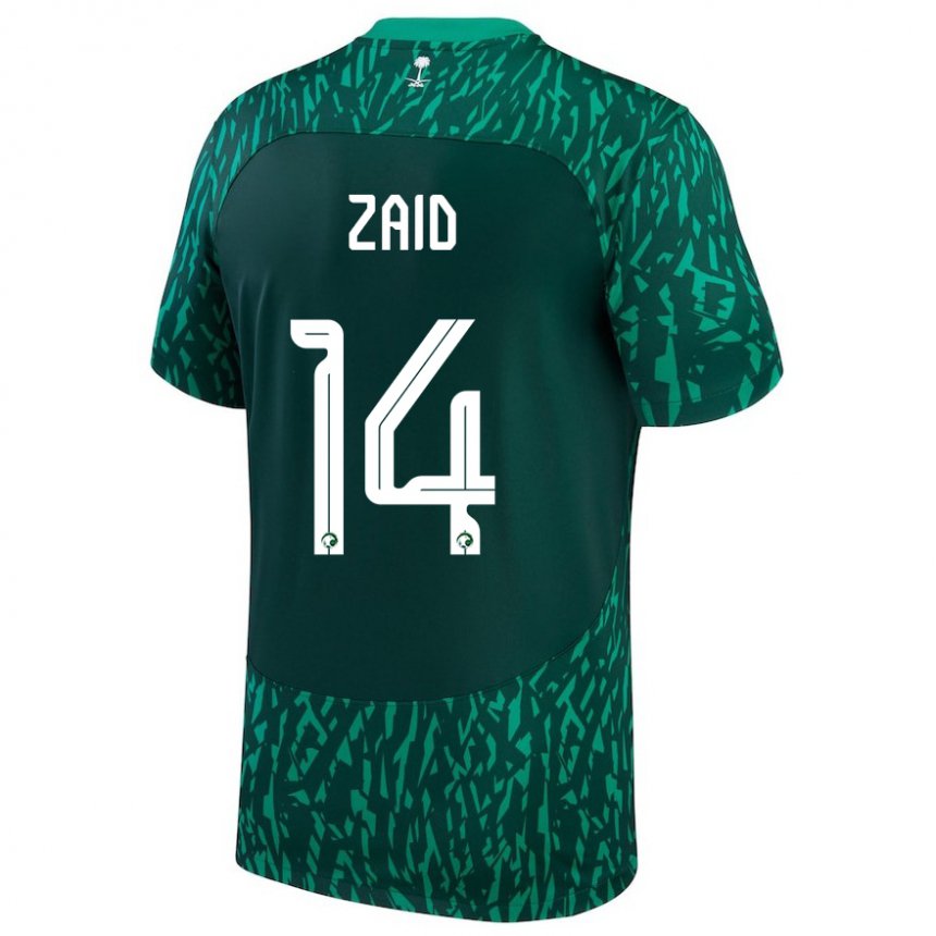 Kinder Saudi-arabische Abdullah Zaid #14 Dunkelgrün Auswärtstrikot Trikot 22-24 T-shirt
