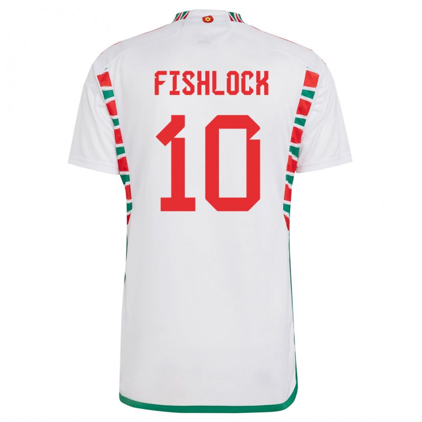 Kinder Walisische Jessica Fishlock #10 Weiß Auswärtstrikot Trikot 22-24 T-shirt
