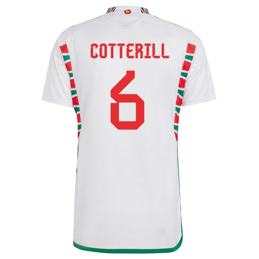 Kinder Walisische Joel Cotterill #6 Weiß Auswärtstrikot Trikot 22-24 T-shirt
