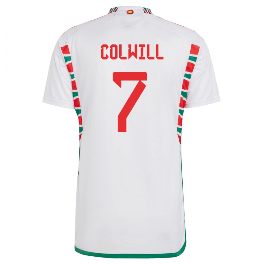 Kinder Walisische Joel Colwill #7 Weiß Auswärtstrikot Trikot 22-24 T-shirt