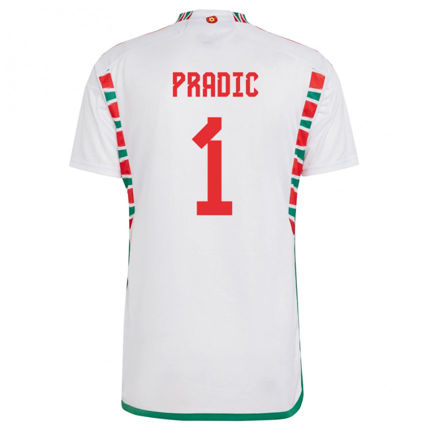 Kinder Walisische James Pradic #1 Weiß Auswärtstrikot Trikot 22-24 T-shirt