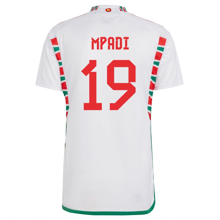 Kinder Walisische Japhet Mpadi #19 Weiß Auswärtstrikot Trikot 22-24 T-shirt