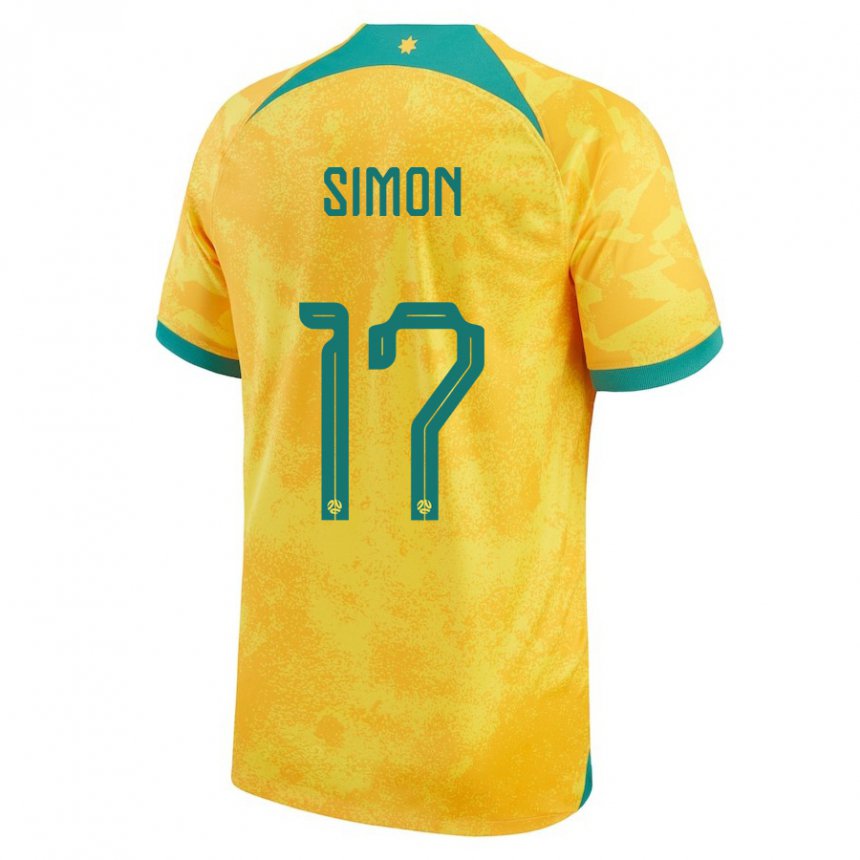 Herren Australische Kyah Simon #17 Gold Heimtrikot Trikot 22-24 T-shirt