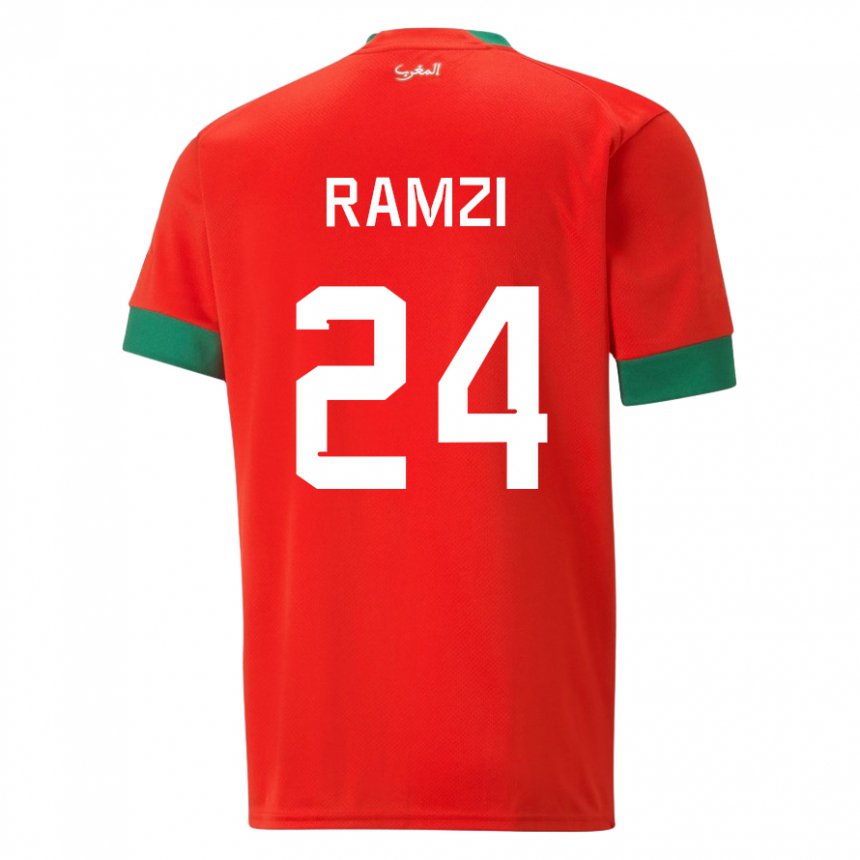 Herren Marokkanische Achraf Ramzi #24 Rot Heimtrikot Trikot 22-24 T-shirt