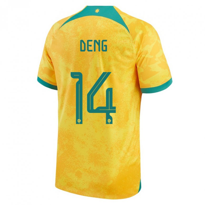 Herren Australische Thomas Deng #14 Gold Heimtrikot Trikot 22-24 T-shirt