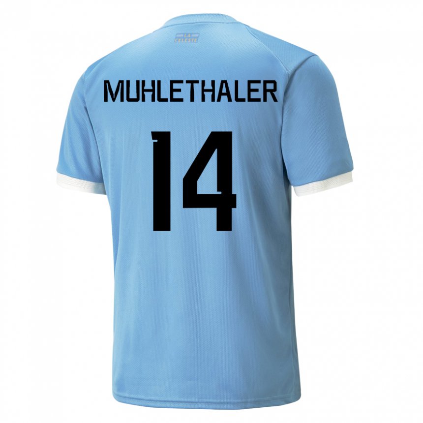 Herren Uruguayische Stiven Muhlethaler #14 Blau Heimtrikot Trikot 22-24 T-shirt