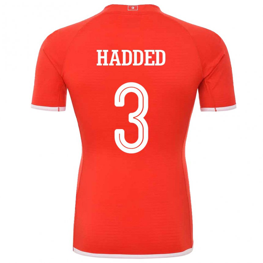 Herren Tunesische Rayen Hadded #3 Rot Heimtrikot Trikot 22-24 T-shirt