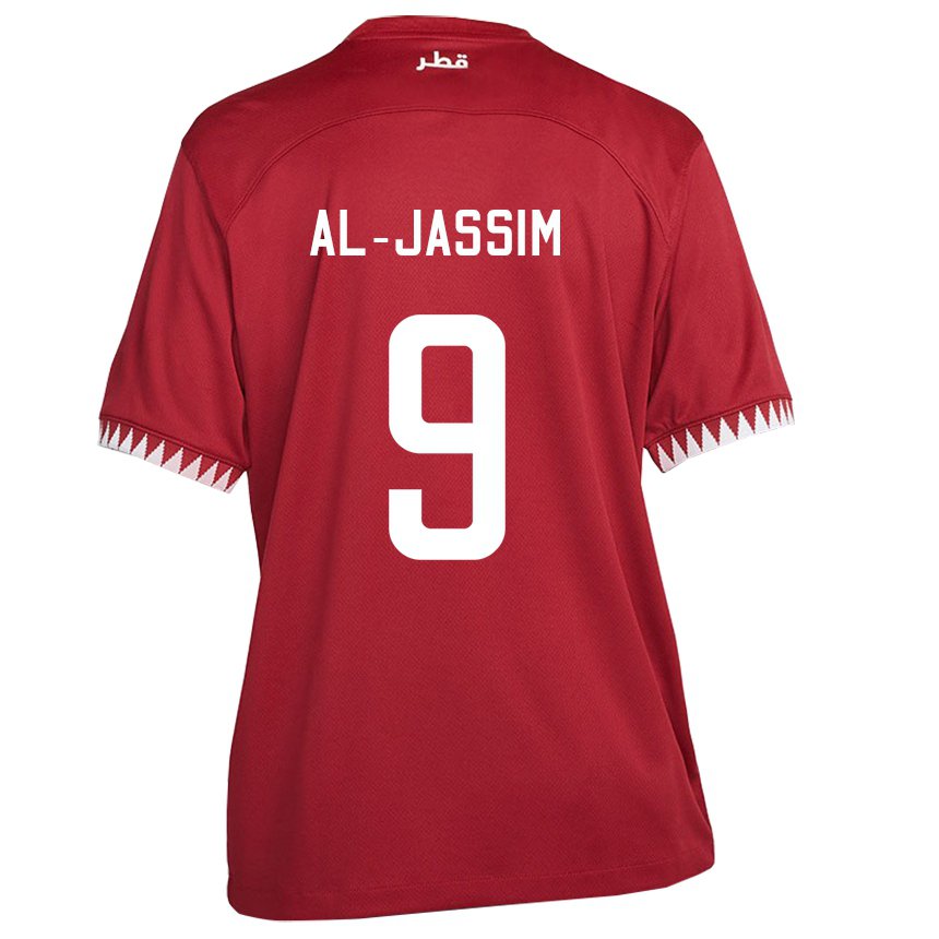 Herren Katarische Kholoud Al Jassim #9 Kastanienbraun Heimtrikot Trikot 22-24 T-shirt