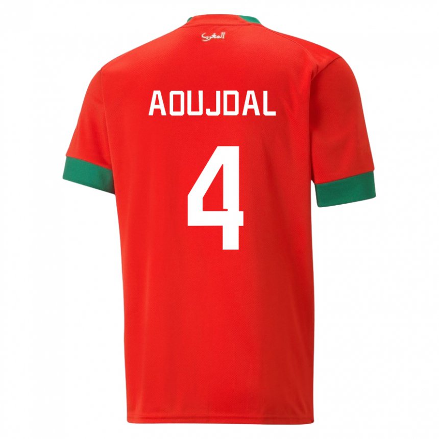Herren Marokkanische Youssef Aoujdal #4 Rot Heimtrikot Trikot 22-24 T-shirt