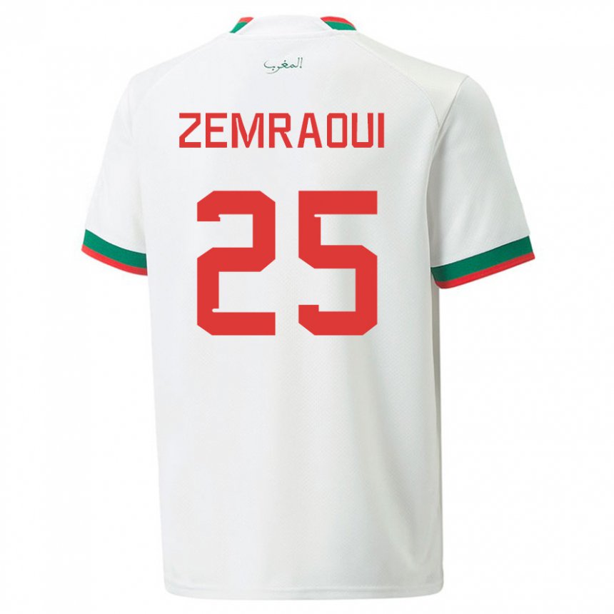 Herren Marokkanische Oussama Zemraoui #25 Weiß Auswärtstrikot Trikot 22-24 T-shirt