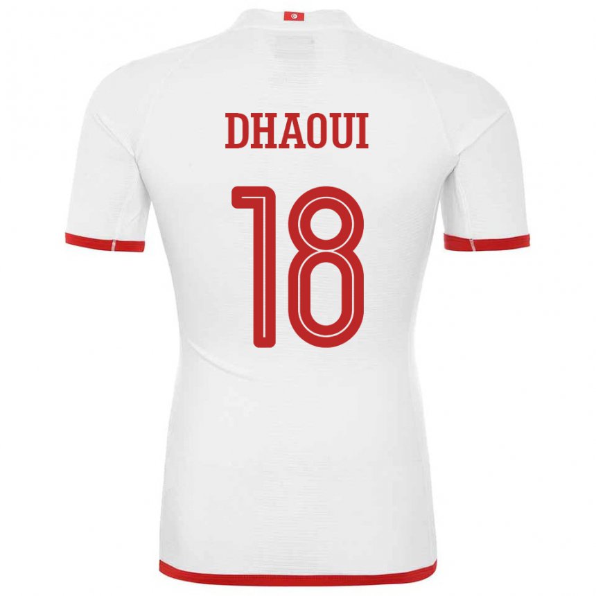 Herren Tunesische Mouhamed Dhaoui #18 Weiß Auswärtstrikot Trikot 22-24 T-shirt
